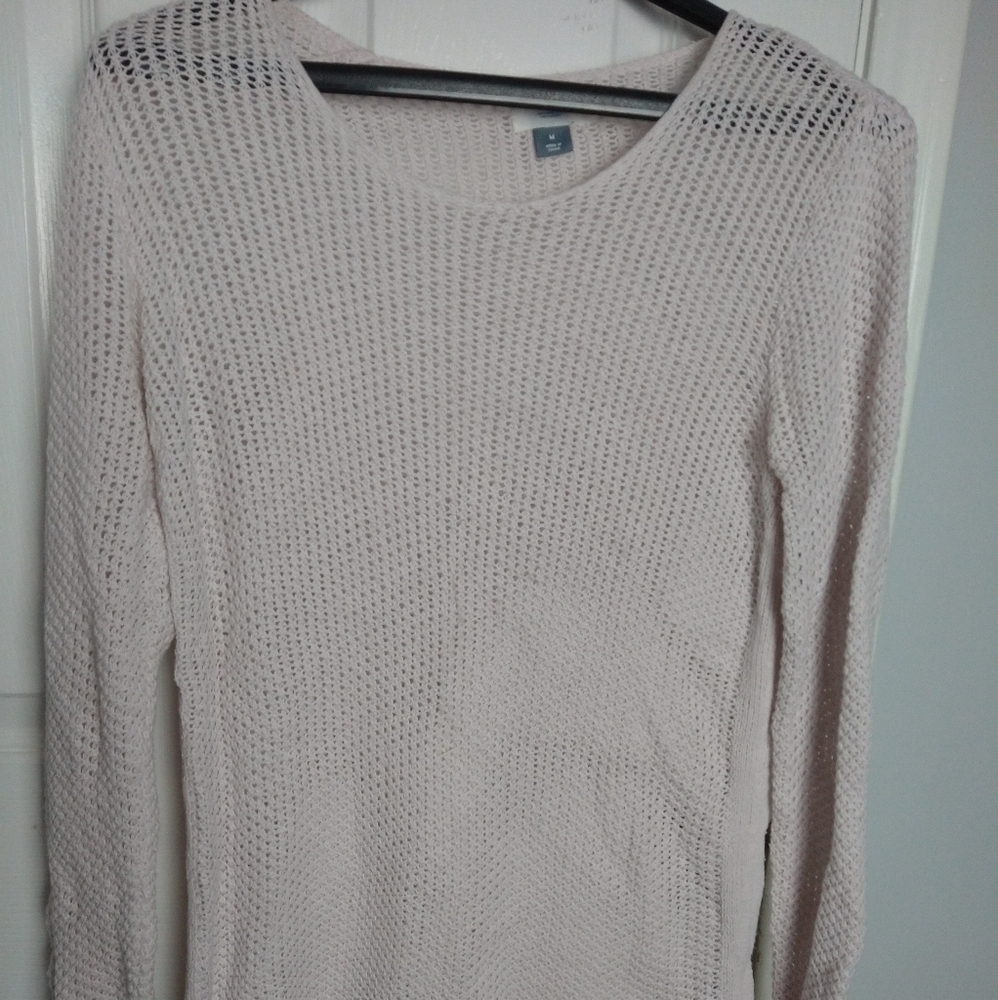 Old Navy Light Pink Open-Knit Crew Neck Sweater
